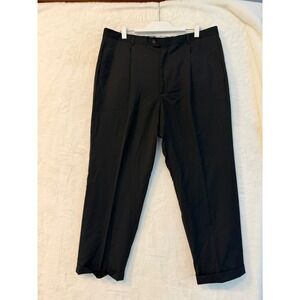 Luca Rossi Italia Mens 38x29 Black Wool Pleated Cuffed Dress Pants Made in Italy